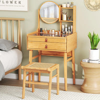 Small Vanity Desk with Mirror, Compact Makeup Table with 2 Drawers