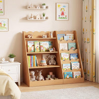 5-Tier Scalloped Shelves, Deep Compartments, Wooden Book