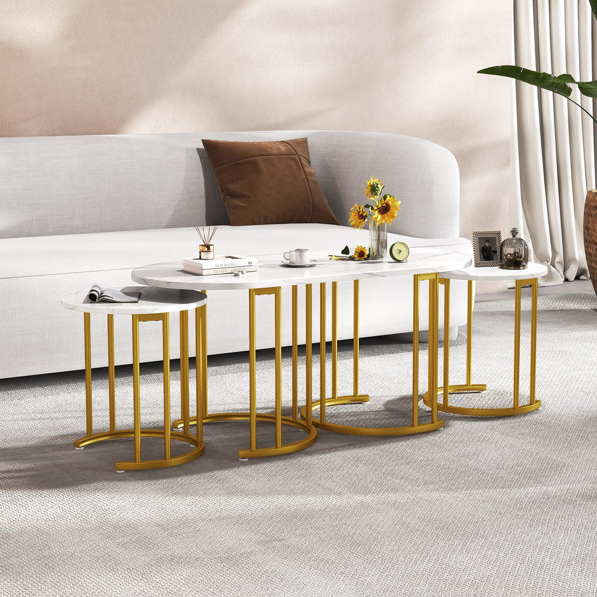 Nesting Coffee Table Set of 3, Stacking Side Tables