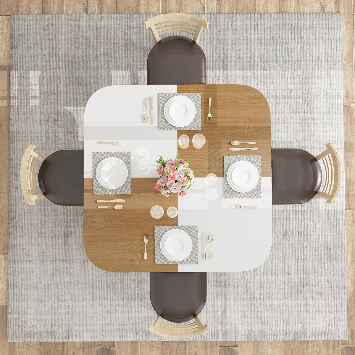Giantex 120 CM Square Dining Table for 4, Elegant Kitchen Dinette Table