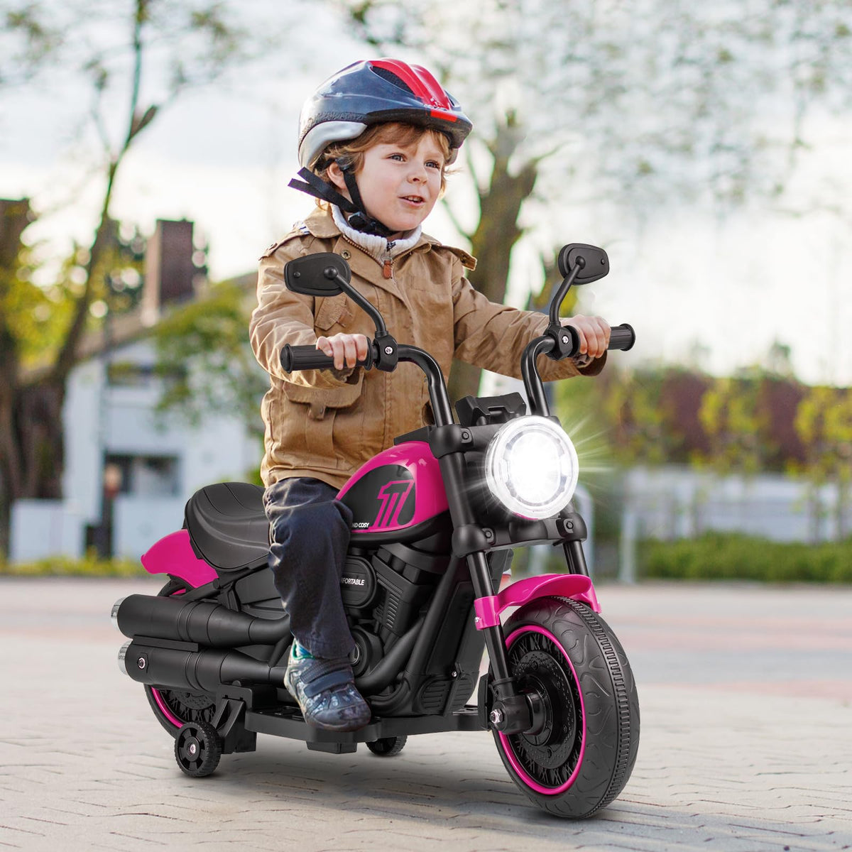 Kids Electric Motorcycle with Training Wheels & LED Headlights