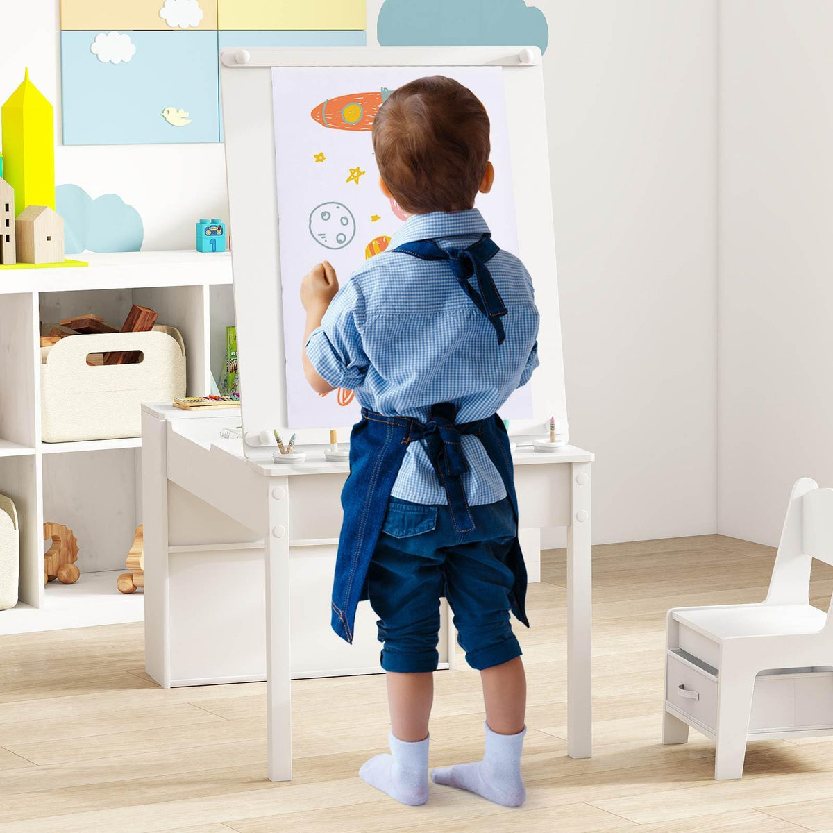 Multi-functional Kids Art Easel Table & Chair Set, Toddler Craft Drawing Writing Desk