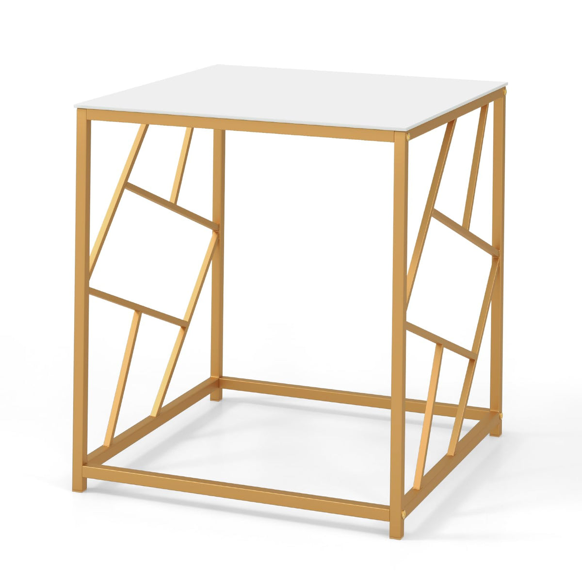 Giantex Square End Table, Modern Side Table with Tempered Glass Tabletop & Gold Finish Geometric Frame