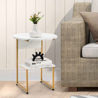 Giantex G-Shaped Side Table with Storage, 2-Tier End Table for Small Space White