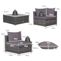 7 Piece Patio Rattan Conversation Set with Seat & Back Cushions for Backyard/Poolside/Balcony