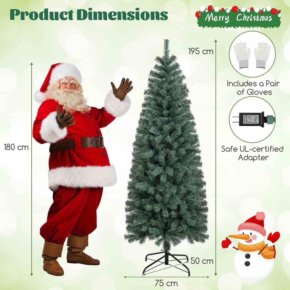 Pre-Lit Blue Artificial Slim Pencil Hinged Holiday Christmas Tree with 9 Modes LED Lights