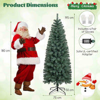 Pre-Lit Blue Artificial Slim Pencil Hinged Holiday Christmas Tree with 9 Modes LED Lights