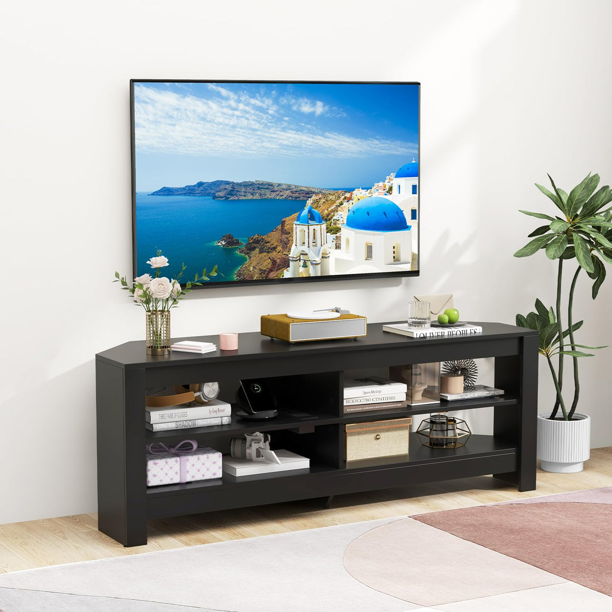 Corner TV Stand with Power Outlet for Living Room and Bedroom