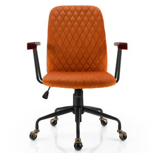 Giantex Retro Mid-Back Office Chair, Swivel Velvet Computer Desk Chair w/Rubber Wood Armrest