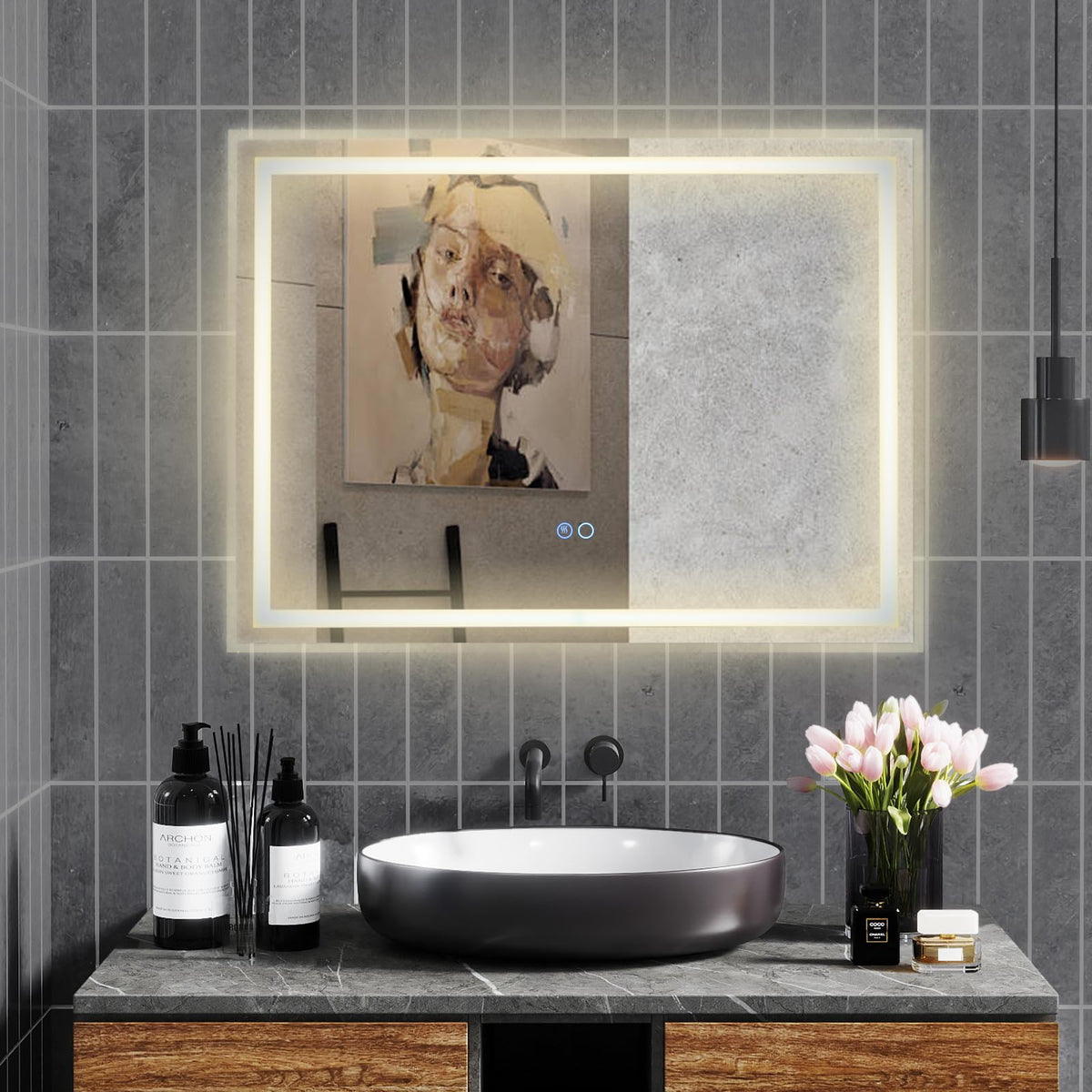 80 x 60 CM Rectangular LED Bathroom Mirror Wall-Mounted Mirror with 3-Color Dimmable Lights