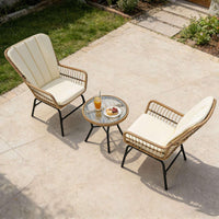 3 Pieces Patio Bistro Set, Outdoor PE Wicker Conversation Set