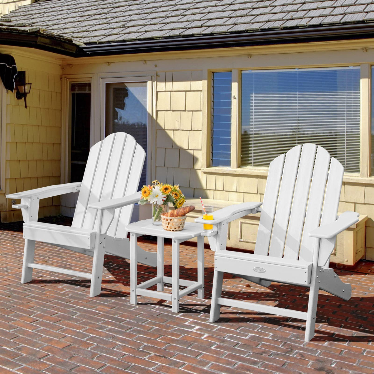 2-Pieces 18 Inches Adirondack Outdoor Side Table for Patio and Garden-White