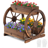 Wood Wagon Planter 2-Tier with 3 Growing Boxes and Wheels