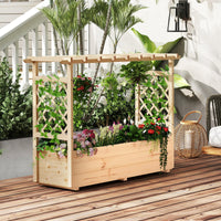Raised Garden Bed with Trellises, Hanging Roof, Elevated Planter Box