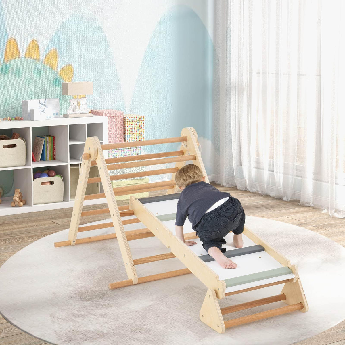 3-in-1 Pikler Triangle Climbing Set with Dual-Side Ramp and Adjustable Climbing Triangle