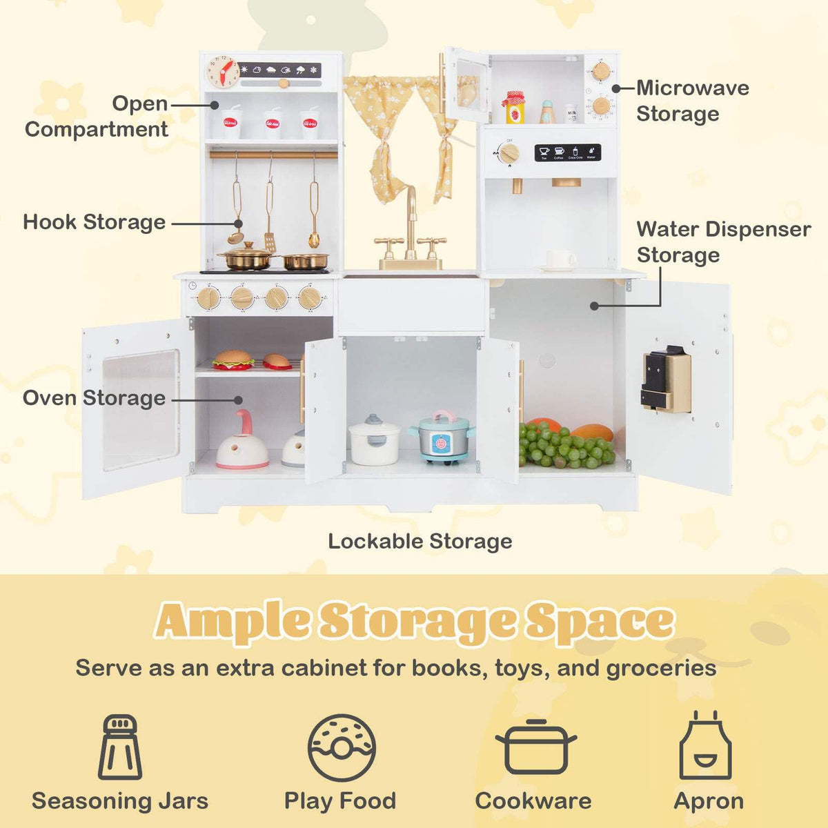 Pretend Play Kitchen for Kids with Coffee Maker Sink Faucet