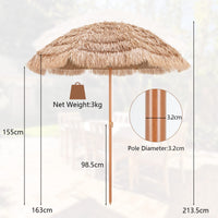 7.2 FT Thatched Tiki Umbrella, Hawaiian Style Hula Beach Umbrella w/Tilt, Tropical Umbrella w/Steel Pole