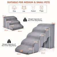 Foam Pet Stairs Set w/5-Tier & 3-Tier Dog Ramps, Non-Slip & Gentle-Slope Wide Dog Steps