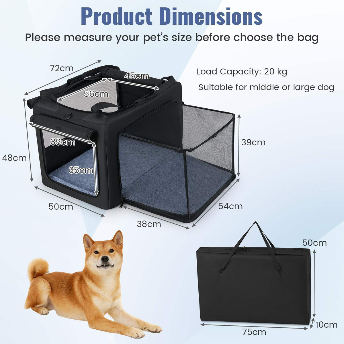 Folding Soft Dog Crate, Portable and Foldable Pet Carrying Bag