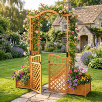 Garden Arbor with Gate and 2 Planter Boxes for Backyard