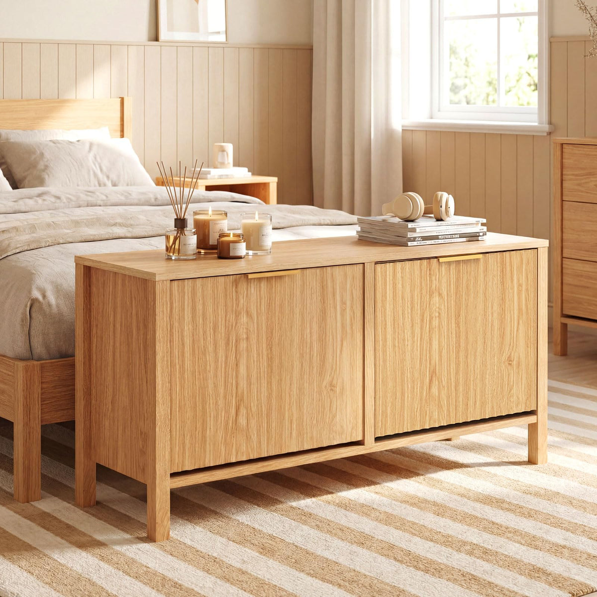 100CM Shoe Storage Bench, Narrow Wooden Entryway Bench with 2 Flip Drawers