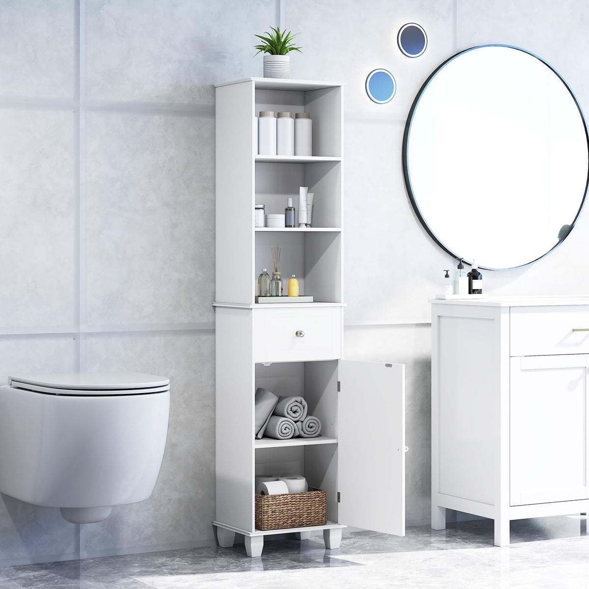 Giantex 172 cm Tall Freestanding Bathroom Floor Cabinet with Drawer