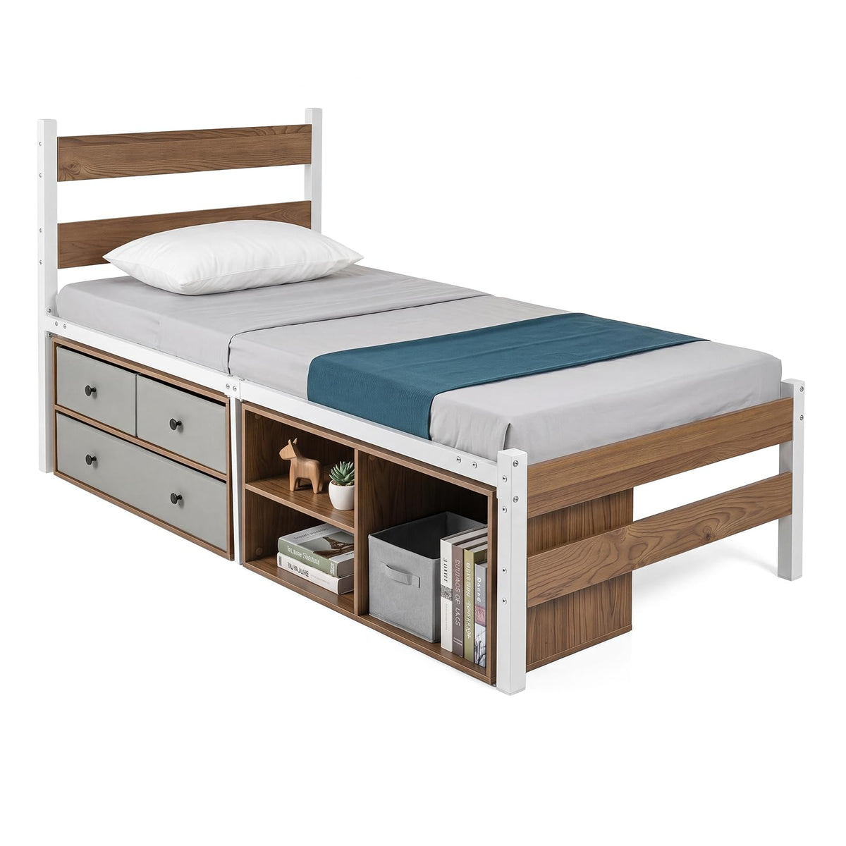 Giantex Single Size Metal Bed Frame w/3 Drawers & Storage Cubes, Industrial Platform Bed