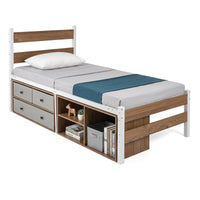 Giantex Single Size Metal Bed Frame w/3 Drawers & Storage Cubes, Industrial Platform Bed