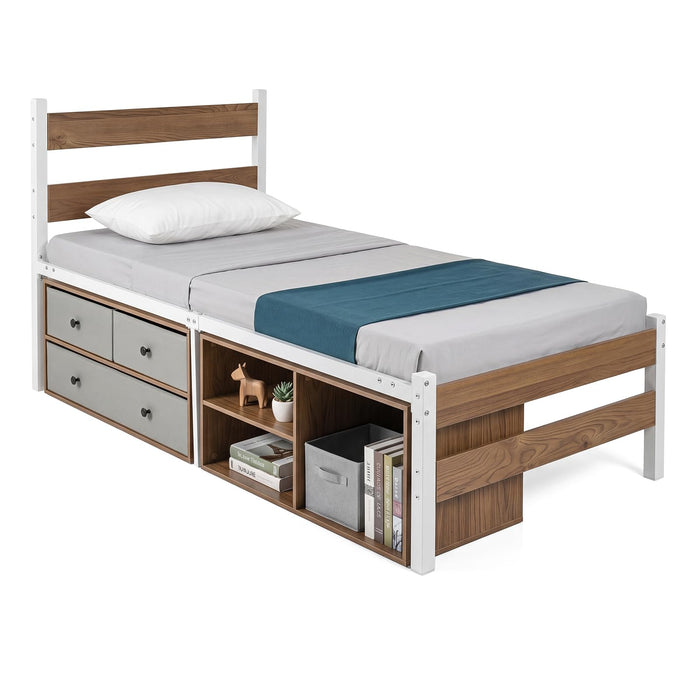 Giantex Single Size Metal Bed Frame w/3 Drawers & Storage Cubes, Industrial Platform Bed
