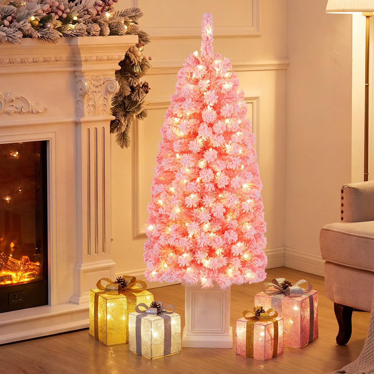 120 cm Pre-lit Potted Artificial Christmas Tree w/ 100 Warm White LED Lights