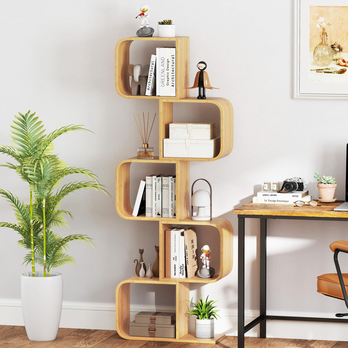 Bamboo Bookshelf with 5 Open Cubes
