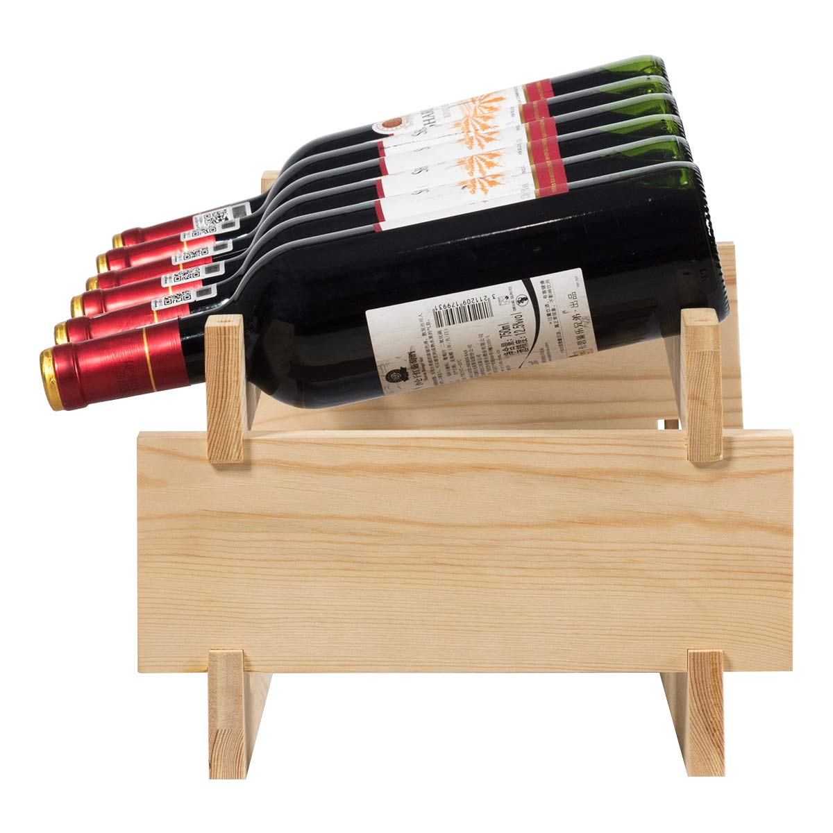 Giantex 6 Levels Wine Rack for 36 Bottles, Pine Wood Bottle Stand, Wine Stand with Stackable and Wave-Shaped Design