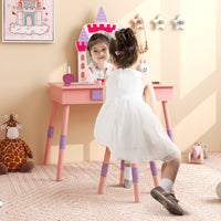 Princess Makeup Dressing Table with Drawer and Mirror-Pink