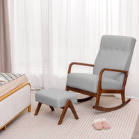 Giantex Rocking Chair with Ottoman, Upholstered Fabric Rocker with Solid Rubber Wood Frame & Padded Cushion