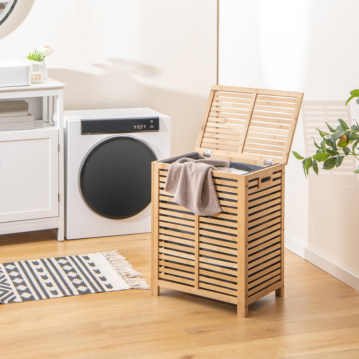 80L Bamboo Laundry Hamper with Liner and Handles