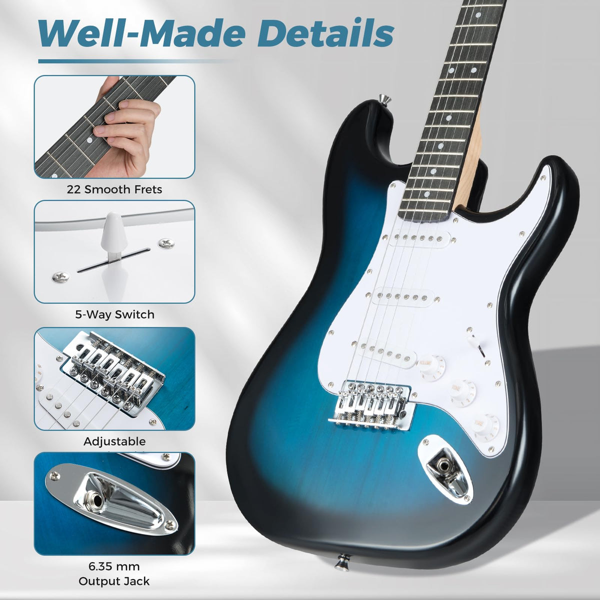 Electric Guitar Beginner Kit with Amplifier and Classic SSS Pickup