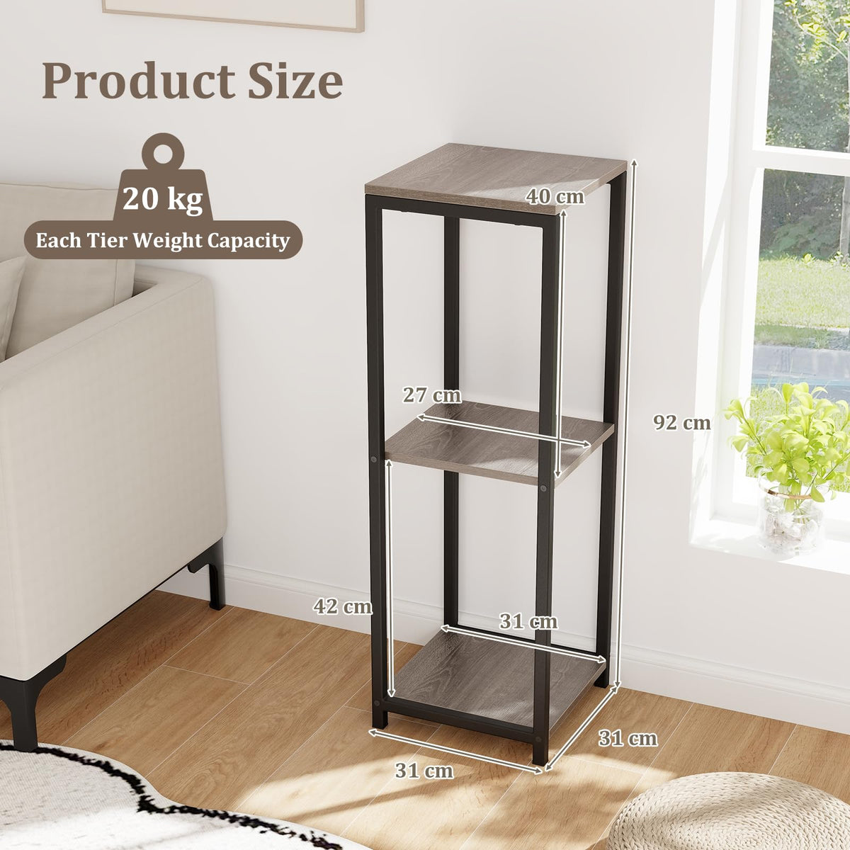 3 Tier Tall Metal Plant Stand with Anti-tipping Device for Balcony Living Room Office