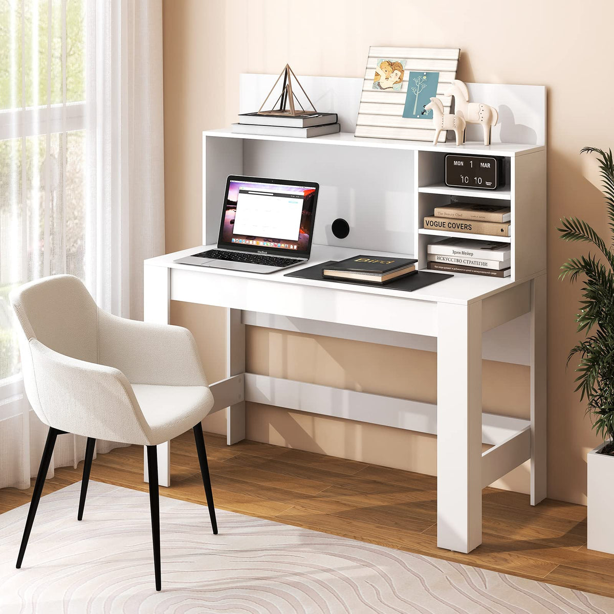 Giantex 120cm Computer Desk with Bookshelf, Home Office Writing Desk with Anti-Tipping Kits & Cable Management Hole