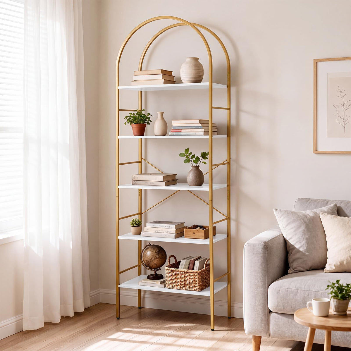 GIANTEX 5-Tier Arched Bookcase with Open Wooden Shelves