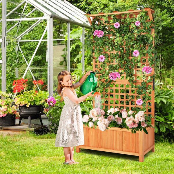 Giantex Raised Garden Bed with Trellis, Indoor & Outdoor Plant Container with Hanging Roof