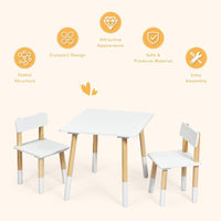 Kids Table and 2 Chairs Set with Pine Wood Legs for Playing & Learning & Eating