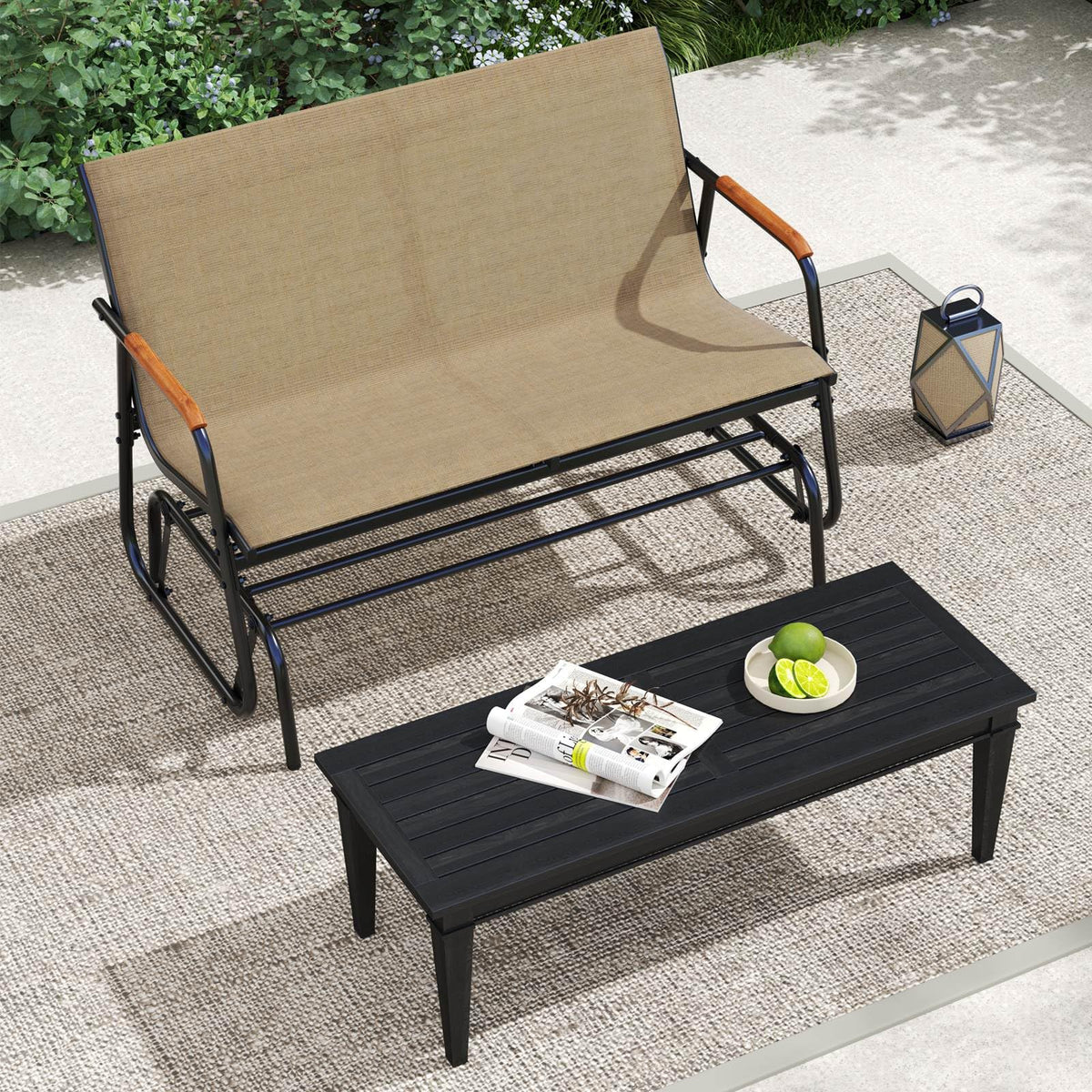 2-Person Outdoor Glider Bench Patio Gliding Loveseat with Breathable Fabric Seat