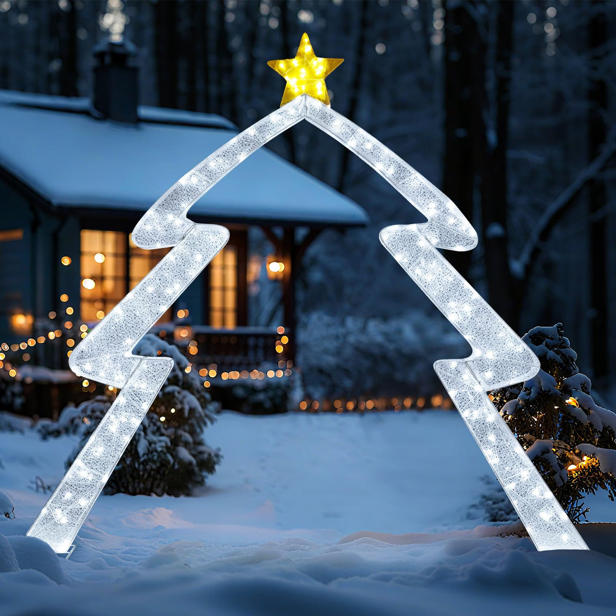 269cm Christmas Tree-shaped Archway with Top Star and Adjustable LED Lights