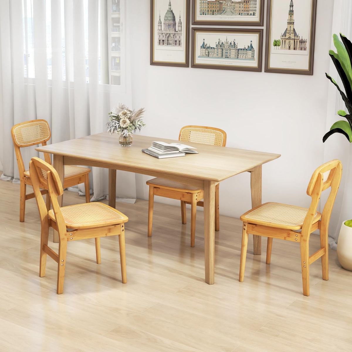 Giantex Rattan Dining Chairs Set of 2, Kitchen Dining Chairs with Simulated Rattan Backrest & Wood Frame