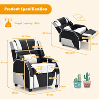 Kids Recliner Chair, Adjustable Recliner Sofa w/Footrest, Headrest & Lumbar Support, w/ Padded Seat, White & Black