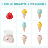 Kids Pretend Play Grocery Store, Wooden Ice Cream Cart Toy Set