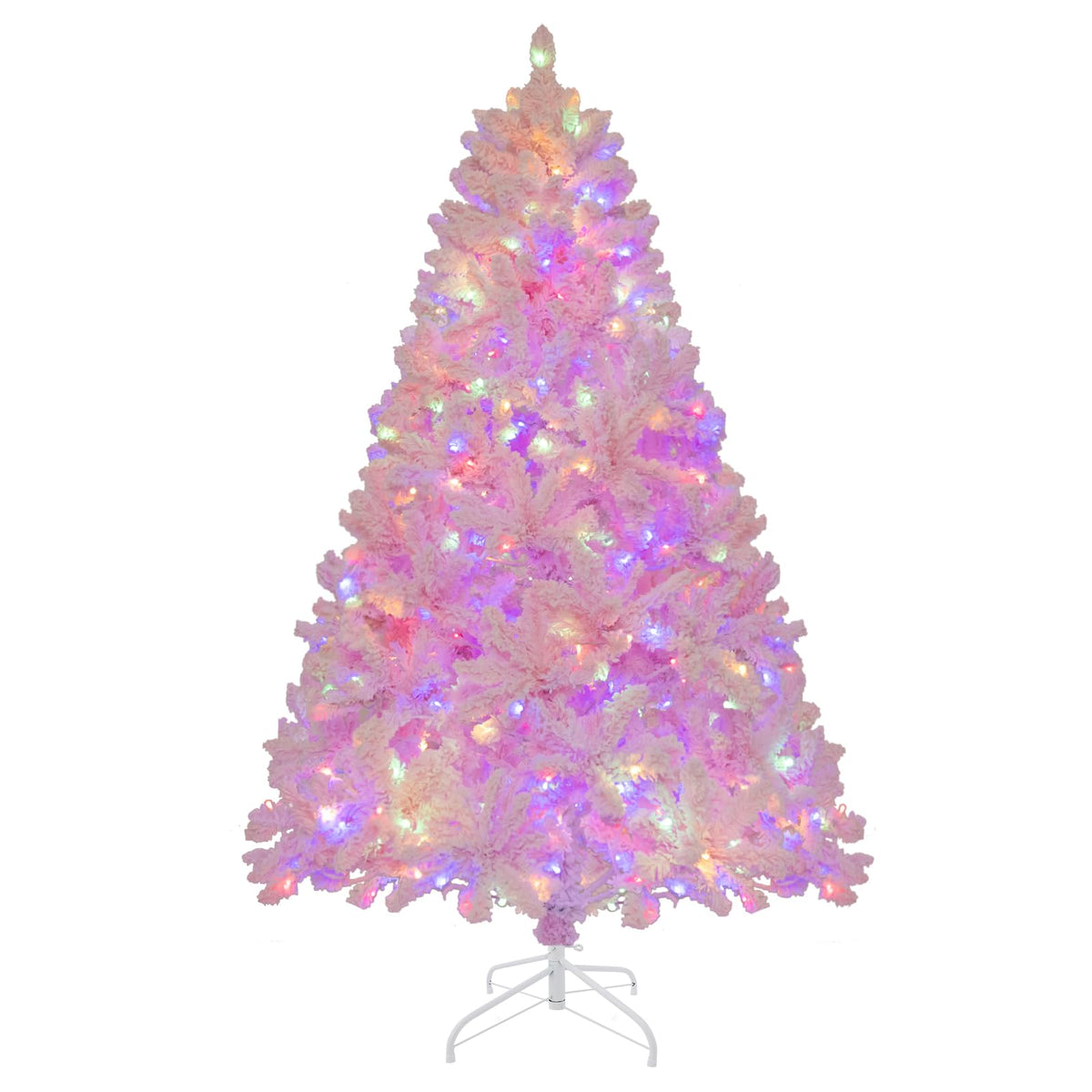 1.85m/2.1m Pink Snow Flocked Christmas Tree Artificial w/ 8 LED Lighting Modes