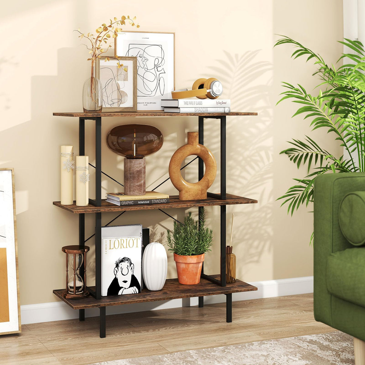 Giantex 3-Tier Bookshelf, Industrial Bookcase w/Open Shelves, Corner Display Shelf
