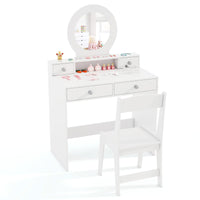 Kids Vanity Set with Mirror, Princess Makeup Dressing Desk and Chair Set with Mirror, Open Shelf and 4 Storage Drawers, Pretend Play Vanity Table Set (White)