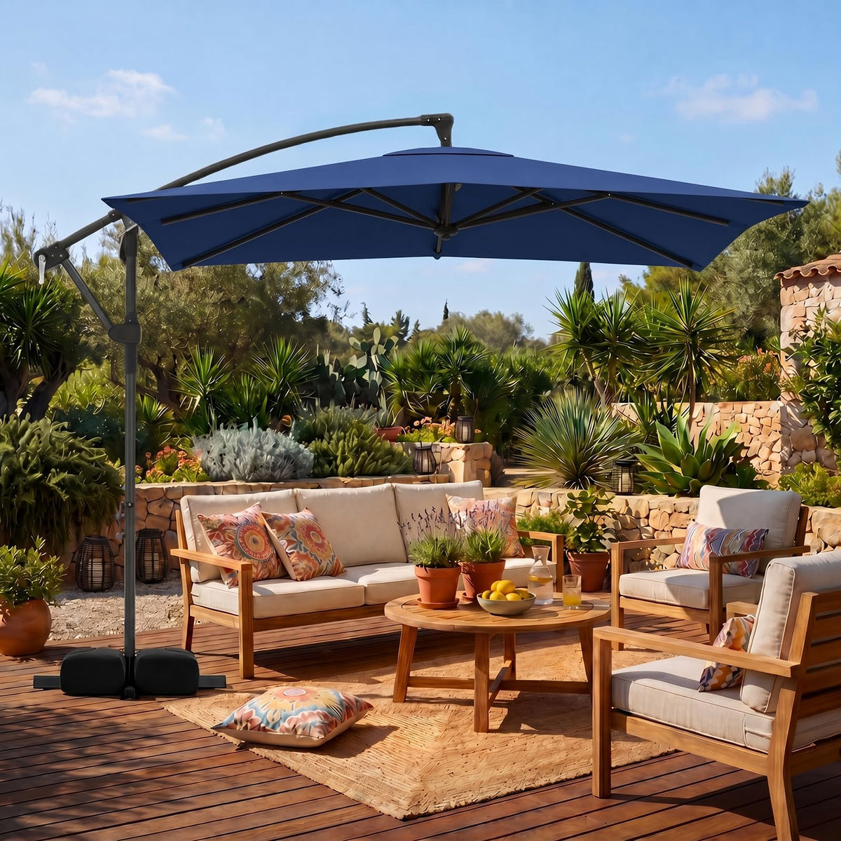 2.8M Patio Umbrella with Weighted Base Sandbags and Push Button Tilt for Garden